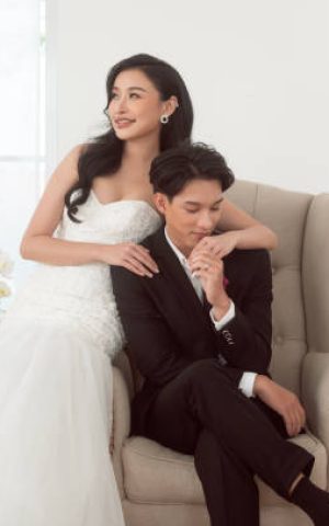 Couple of bride and groom enjoying romantic moments in wedding ceremony, Love, celebration and marriage.