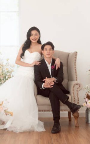 Couple of bride and groom enjoying romantic moments in wedding ceremony, Love, celebration and marriage.